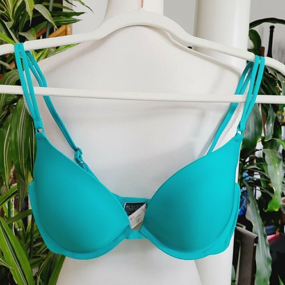 Victoria's Secret Push Up Bra 34D 248703-J21 2011 Bright Aqua Blue EUC Padded
